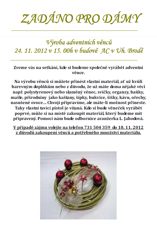 Zadáno pro dámy – výroba adventních věnců